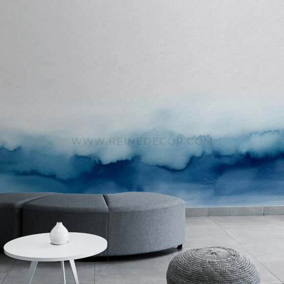 Blue Watercolor Wash on White Textured Wallpaper - Picture 1 of 9